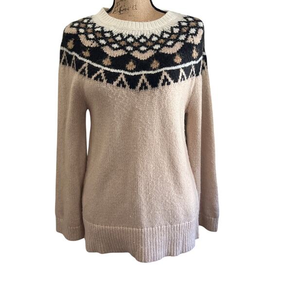 Anne Taylor Cream & Beige Icelandic Fair Isle Sweater Size MP Chunky Coastalchic - Picture 17 of 17